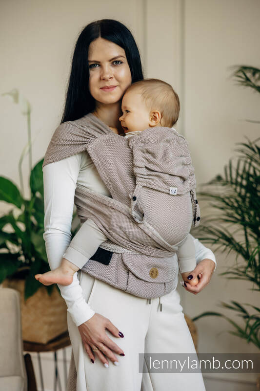 Lenny Lamb - My First Baby Carrier - LennyHybrid Half Buckle LITTLE HERRINGBONE ALMOND